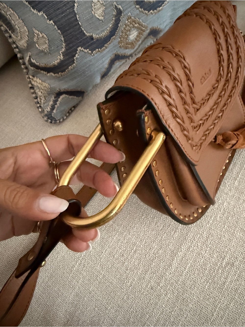 CHLOE Brown Leather Small Marcie Saddle Bag with Tasselt - Picture 7 of 11